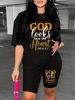 Summer Women's Casual And Fashionable GOD Letter Print Loose T-shirt+shorts Two-piece Sportswear Suitable For Daily Wear-103_ecoleips.com