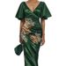 Women's V Neck Short Sleeve Dress Floral Print Pleated Long Skirt Digital Print Clothing For Ladies_ecoleips.com