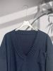 Navy Deep V Multi Pocket Pit Rib Knit Tunic Sweater, Oversized Loose Lightweight Breathable Soft Skin-touch Long Sleeve Pullover_ecoleips.com
