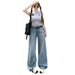 Minghai Vintage Distressed Wide-Leg Jeans For Women, 2025 Autumn New Style, Straight Loose Floor-Length Pants_ecoleips.com