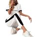 Women's Color-Block Fashion Set Comfortable Casual European American Style Short-Sleeved Long-Legged Two-Piece Outfit 8002 Print_ecoleips.com