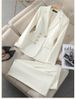 Women's Clothing Elegant Stretch-Fit Women's Business Suit Set - Professional Blazer & Pants Office Wear, White, Polyester-Spandex Blend, S-XXL_ecoleips.com