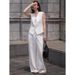Summer European Fashion Chic Style Handsome Suit Vest + Wide-Leg Pants Linen For Women Two-Piece Set_ecoleips.com