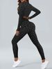 Verve Seamless Leopard Print Long Sleeve Sports Fitness Yoga Women's Zipper Shirt Tight High Waist Two-Piece Set_ecoleips.com