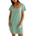 2026 Women's Square Neck Short Sleeve Fashion Short Skirt Pocket Casual Dress_ecoleips.com