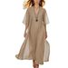 Women's Clothing Source Factory Spot Cotton And Linen Dress Loose V Neck Holiday Style Summer New Style_ecoleips.com