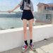 Black Rolled Hem Denim Shorts For Women 2025 Summer New High Waist Loose Slimming A-line Girl Wide Leg Hot Pants_ecoleips.com