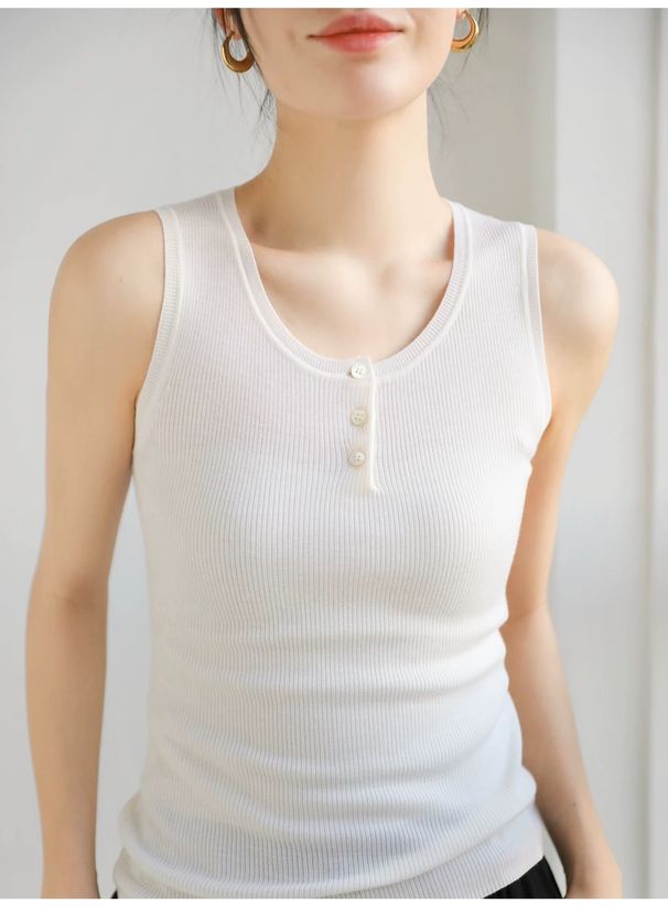 Aria Basics Aria Basics German Yangzi Yarn Round-neck Buttoned Knitted Vest, Thin Outerwear Base Top, Layered Sleeveless Ribbed Vest For Women_ecoleips.com