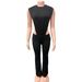 Women's Clothing Women's Black Jumpsuit Sleeveless Round Neck Two Piece Set With Cutouts Tight Fitting Long Pants_ecoleips.com