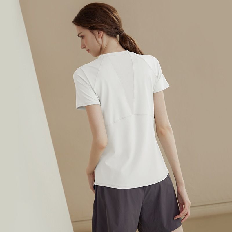 Mesh Splicing Yoga Clothes Women Quick Dry Sports Tops Short Sleeve Slim Running Training Summer T-shirt_ecoleips.com