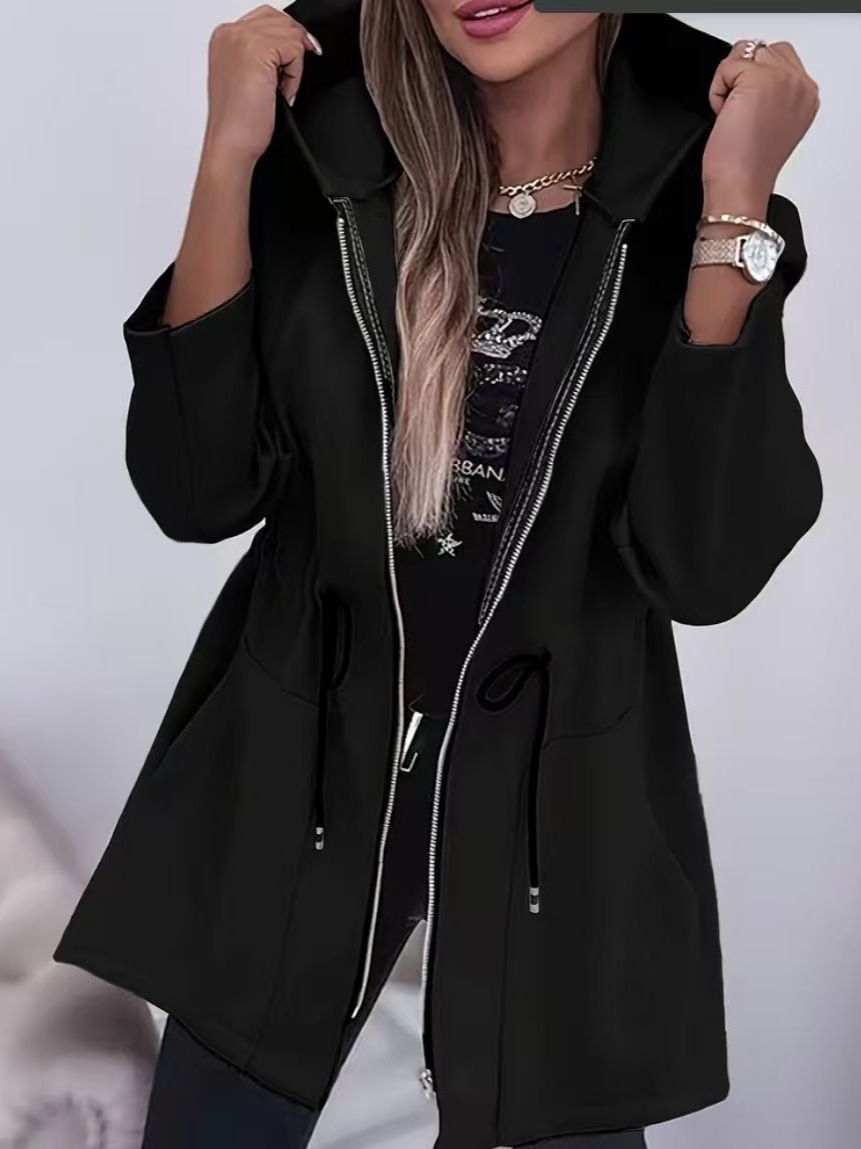 Women's Clothing Casual Hooded Jacket Zip Up Autumn Winter Fashion Outerwear Clothing_ecoleips.com