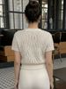 Women Lightweight Breathable Hollow Lace Knit Cardigan Crew Neck Pearl Button Short Sleeve Sheer Knit Jacket_ecoleips.com