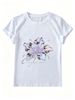 Women Y2K Liquid Metal Flower Graphic T-Shirt Holographic Purple Floral Print Crew Neck Short Sleeve White Casual Tee_ecoleips.com