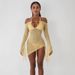 Women's Tie-Up One-Shoulder Long-Sleeved Slim-Fit Beach Dress See through Sexy Bodycon Style European American New Fashion 2025_ecoleips.com