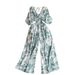 Gentle Style Women's Bubble Jumpsuit V Neck Short Sleeve High Waisted Slimming Porcelain Print Wide Leg Casual Jumpsuit_ecoleips.com