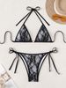 Women's Clothing Slimming Backless Lace-Up Triangle Bikini American Style Swimsuit Regular Size Polyester_ecoleips.com