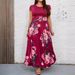 plus Size Slim Fit round Neck Printed Rose Casual Dress for Women Elegant Stylish English Fashion Spring/Autumn Summer_ecoleips.com