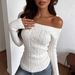 Women's Off-the-Shoulder Cable Knit Sweater Long Sleeve Slim Fit Fashionable Trendy Style Trade Pullovers_ecoleips.com