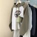 American Style Real Shot Cotton Sweatshirt Printed Women's Spring Autumn Thin Large Size Loose Hooded Top Jacket_ecoleips.com