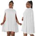 Elegant Women's Solid Color Batwing Sleeve Dress Pleated Flowy Chiffon Casual Party Wear Breathable Comfortable_ecoleips.com