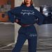 Women's Fashionable Casual Street Dance Wear Autumn/Winter Hooded Sweatshirt And Sweatpants Set Warm Perfect Letter Print Streetwear_ecoleips.com