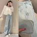 Spring New Women's Rhinestone Studded Vintage Washed Jeans European Style Heavy Duty Loose Fit Slimming Straight Leg Pants_ecoleips.com
