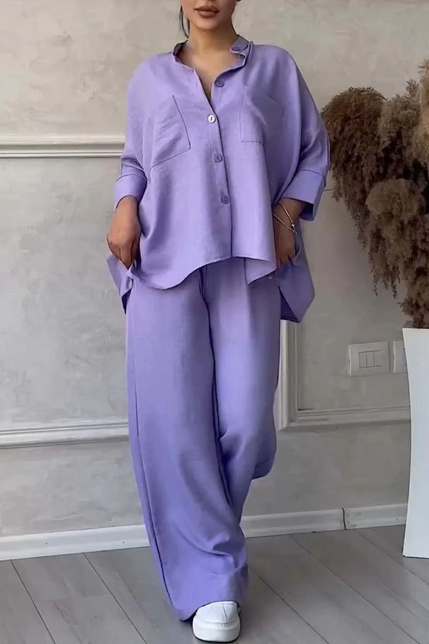 Women's Clothing Women's 2-Piece Set Plus Size Fashion Shirt Suit High Waist Loose Trousers_ecoleips.com