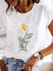 European And American Cross-border Foreign Trade Women's Floral Plant Print Round-neck Short-sleeve T-shirt Top_ecoleips.com