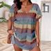 Plus Size V-Neck Short Sleeve Striped Casual Women's T-Shirt_ecoleips.com