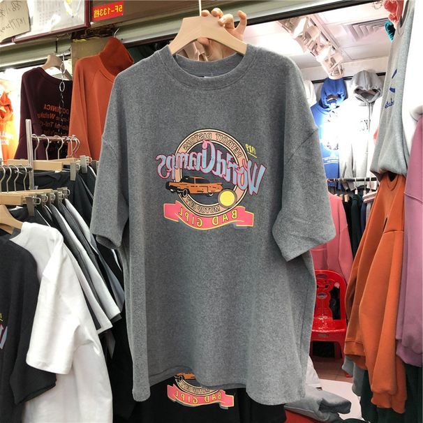 Women's Loose Short Sleeve T-Shirt Gray Base Layer Half Sleeve Top INS Trendy Summer New Style Student Base Layer Top_ecoleips.com