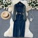 Women's Clothing Niche Long Sleeved Striped Stitching Lapel Metal Button Waist Slim Fit Slit Denim Dress For Women_ecoleips.com