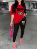 Women's Casual Fashion Leopard Print Lip Print Letter Pattern Print Loose T-shirt+cropped Pants Two-piece Home Sportswear Daily Wear-406_ecoleips.com