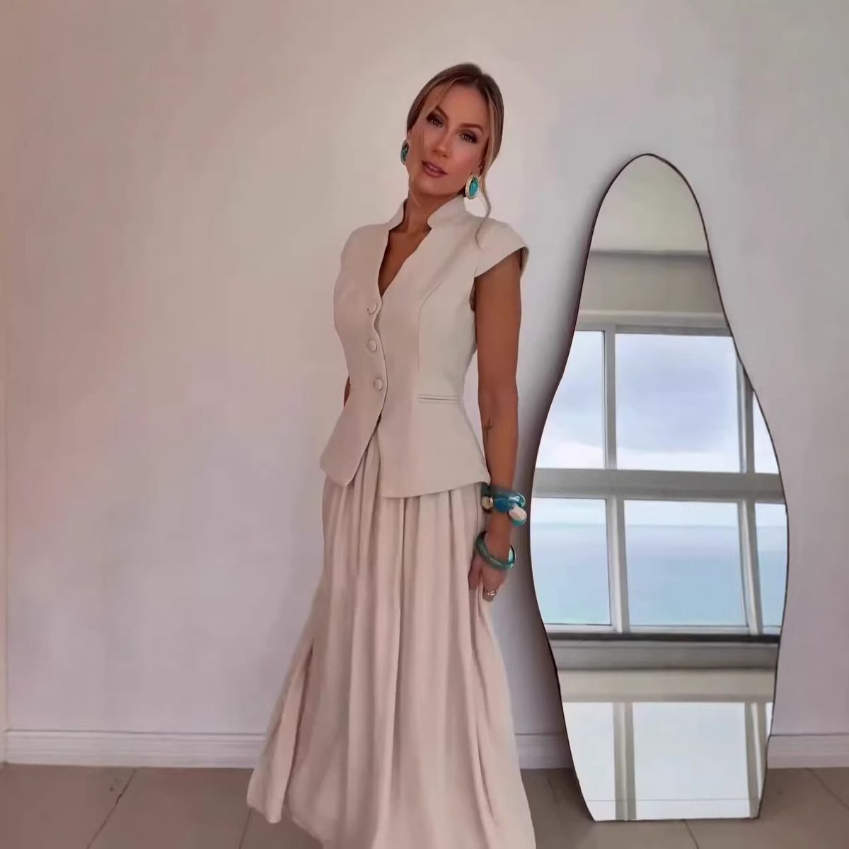 Fashionable Elegant Women's Two Piece Set Chiffon Dress And Vest Top_ecoleips.com