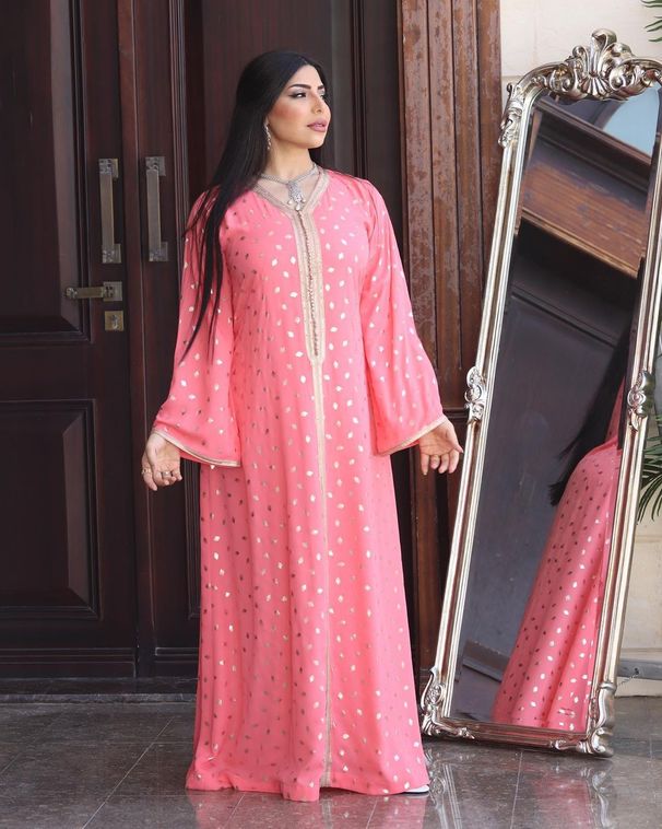 Boho Chic Pink Gold-Embroidered Maxi Dress – Floral Print Ethnic Tunic Dress For Women, Lightweight Polyester Blend, S-XXL_ecoleips.com