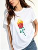 Women Crew Neck Short Sleeve T-Shirt, Burning Flame Rose Floral Graphic Loose Fit Casual Summer Basic Tee Tops_ecoleips.com