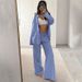 Ladies Long Sleeved Striped Trousers Loose Fit Casual Simple Fashion Suit Russian American Styles_ecoleips.com