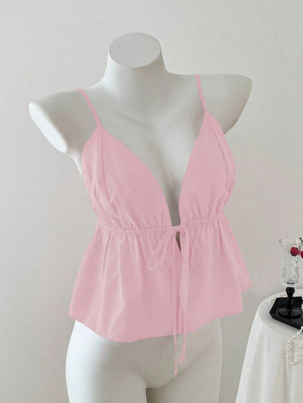 Summer Strappy Halter Top for Women Deep V Neck Solid Color Sexy Girl Look Fresh And Comfortable New Arrival 2025_ecoleips.com
