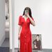 Women's French Style Elegant High End Dress Short Sleeved Fitted Waist Long Knit Summer Style_ecoleips.com