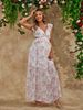 European And American Women's Fashion Cross-Border New Sexy Floral Backless Deep V-Neck Maternity Dress_ecoleips.com