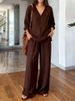 Women's Summer Casual Loose Two Piece Set V Neck Linen Wide Leg Pants Cross Border Trendy Style European American Style_ecoleips.com
