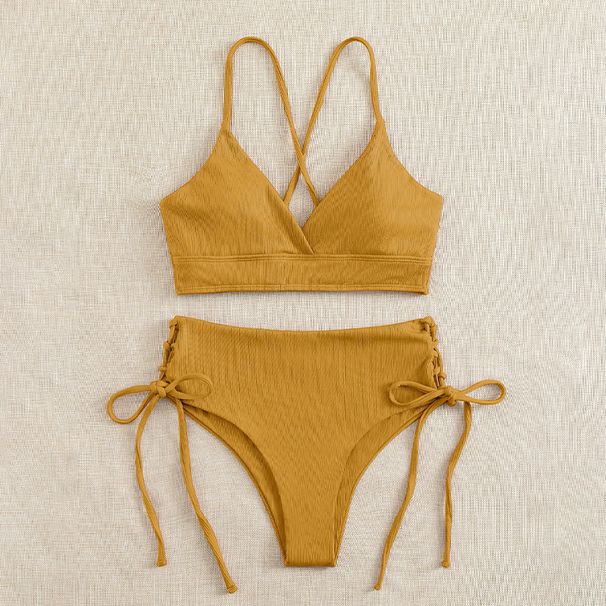 Women's Clothing Low Neck Bikini Swimsuit Sexy High Waist Triangle Hot Spring Split Swimsuit_ecoleips.com