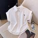 Vintage-Inspired Short Sleeve Polo Shirt - Japanese Minimalist Design With Embroidered Detail, Retro Casual Top For Men & Women_ecoleips.com