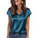 Women's Clothing Satin T-Shirt Short Sleeve Top - Luxe Casual Essential In Solid Colors_ecoleips.com