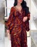 2023 Spring/Summer New Long Spliced Waist Skirt V-neck Printed Belt Dress_ecoleips.com