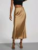 Luxury Satin High-Waist Midi Skirt - Elegant Bodycon Pencil Skirt With Metallic Sheen, Office To Evening Slim Fit Stretch-Free Polyester_ecoleips.com