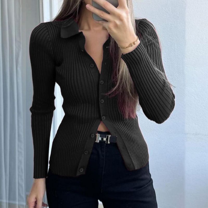 Casual, Simple Solid-Color Long-Sleeved Shirt, Woolen Women's Clothing, Autumn And Winter Cardigan Sweater_ecoleips.com