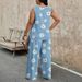 Women's Daisy Sequin Stripe Feather Print Sleeveless Top And Wide Leg Pants Set Fashionable Casual Trendy Spring/Summer Outfit_ecoleips.com