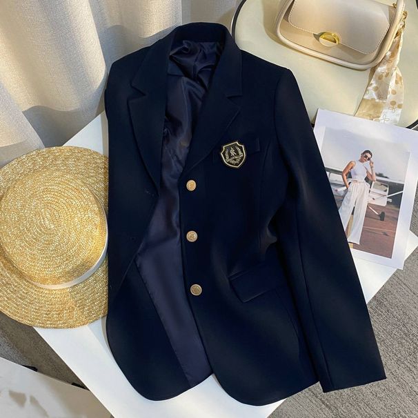 Women's Clothing Navy Blue Design Sense College Style Suit Jacket_ecoleips.com
