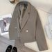 "Petite Sage Green Cropped Blazer Fall Trendy Short Jacket For Women, Unique Design Casual Suit Coat"_ecoleips.com