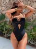 Women's Clothing Black Vertical Stripe Cutout Strappy One Piece Swimsuit Women's Bikini For Formal & Casual For Women_ecoleips.com